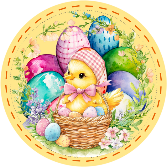 Vintage Baby Chick Easter Sign - Old-Fashioned Round Spring Decor