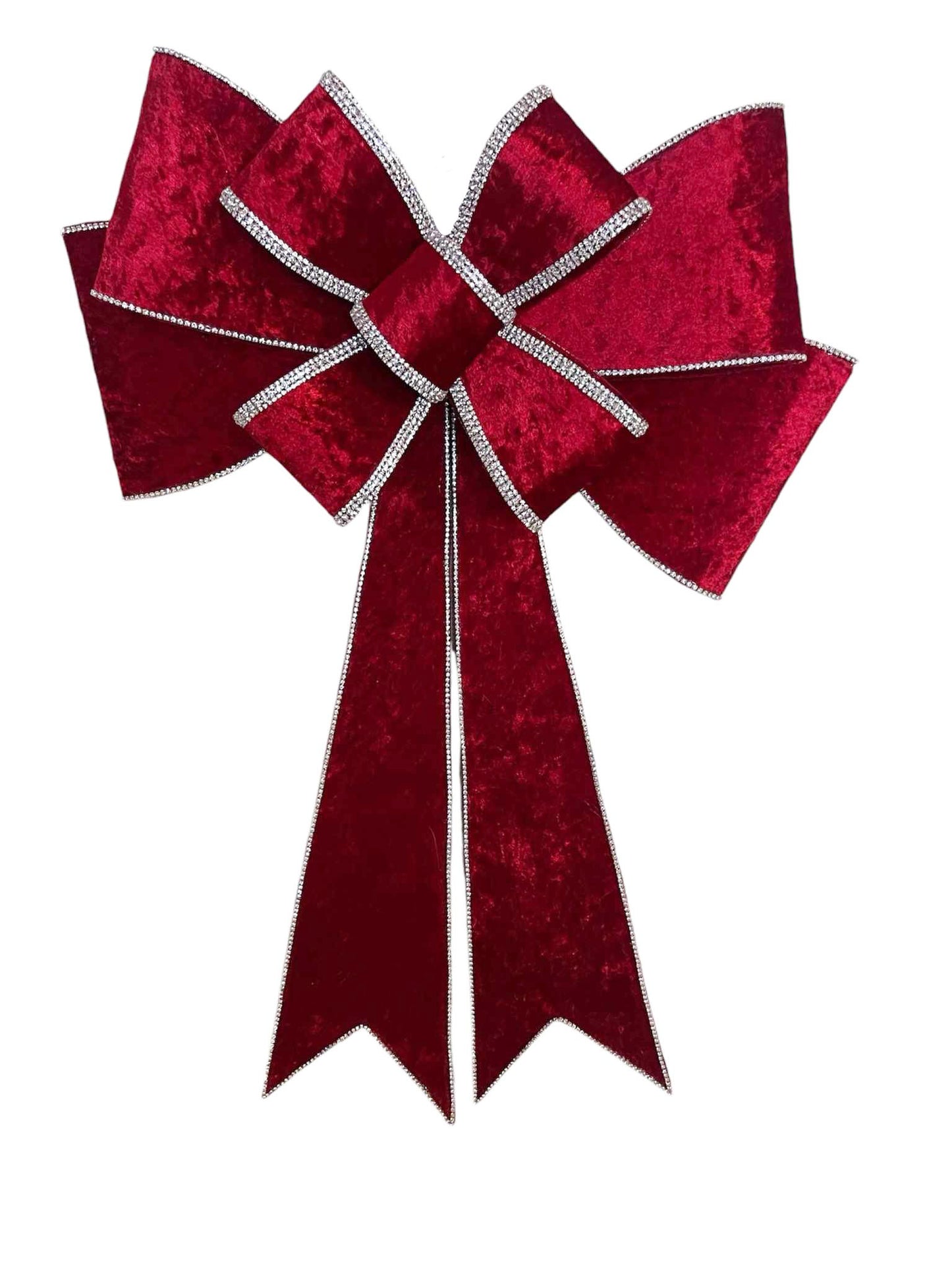 Luxury Velvet Holiday Bow with Rhinestone Trim and Detachable Tails – Perfect for Wreaths, Chair Backs, and Tree Toppers