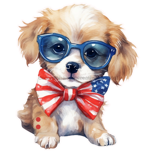 Bow Backer, Patriotic Dog Bow Backer, wood sign, BB-W-0056, 13" wreath sign