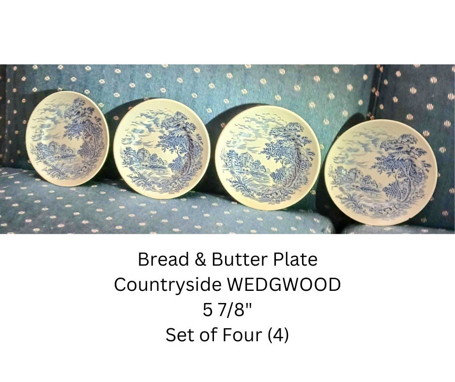 Vintage Countryside Wedgwood & Co Ltd Bread and Butter Plates - Set of 4 Blue and White 5.75"