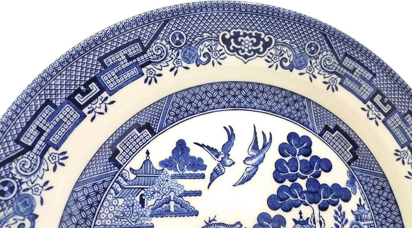 Set of 4 Vintage Churchill Blue Willow Dinner Plates - 10.25" Staffordshire England - Classic Oriental Scene Design