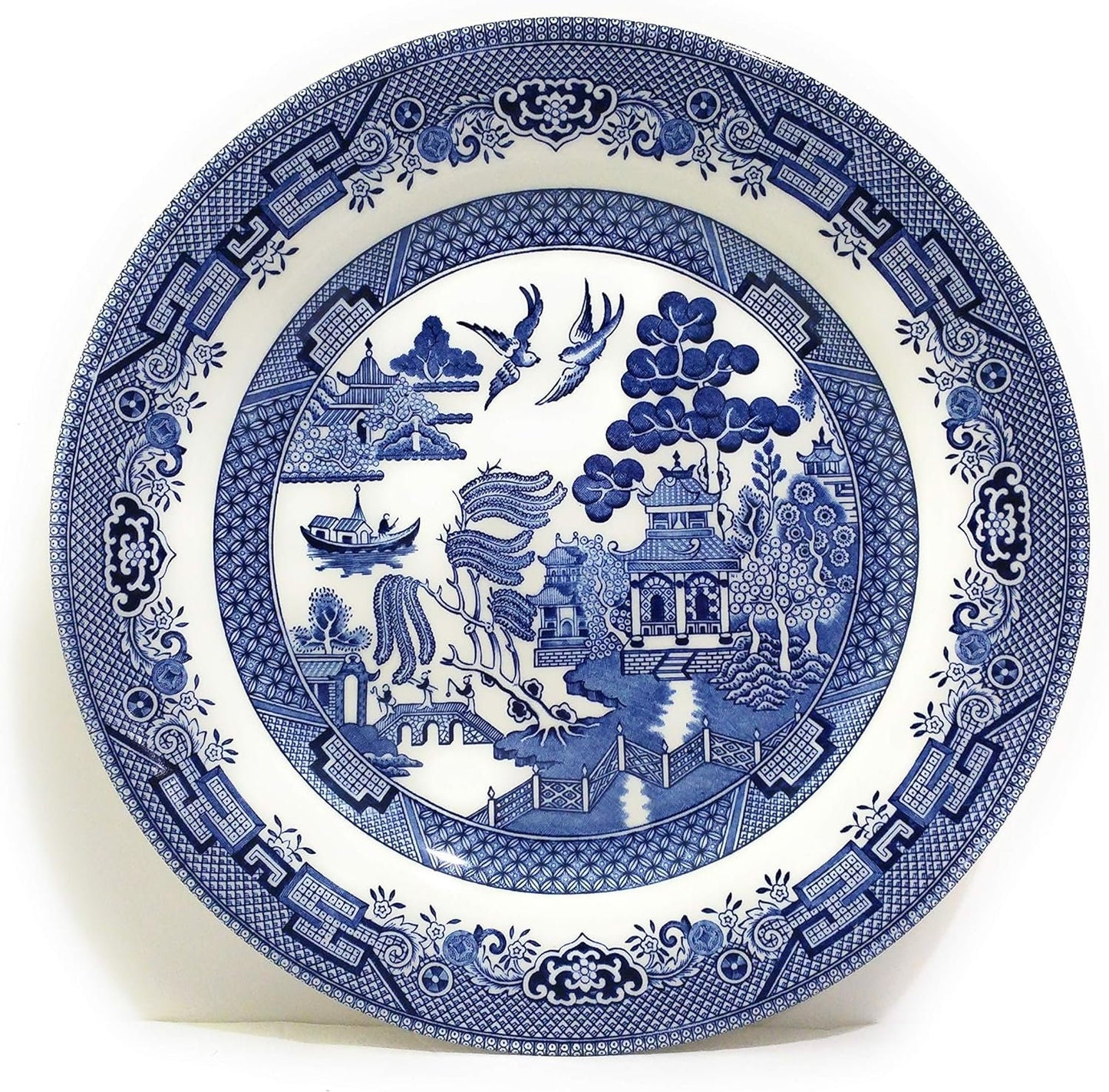 Set of 4 Vintage Churchill Blue Willow Dinner Plates - 10.25" Staffordshire England - Classic Oriental Scene Design