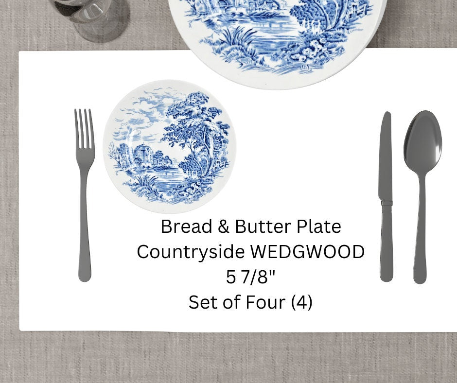 Vintage Countryside Wedgwood & Co Ltd Bread and Butter Plates - Set of 4 Blue and White 5.75"