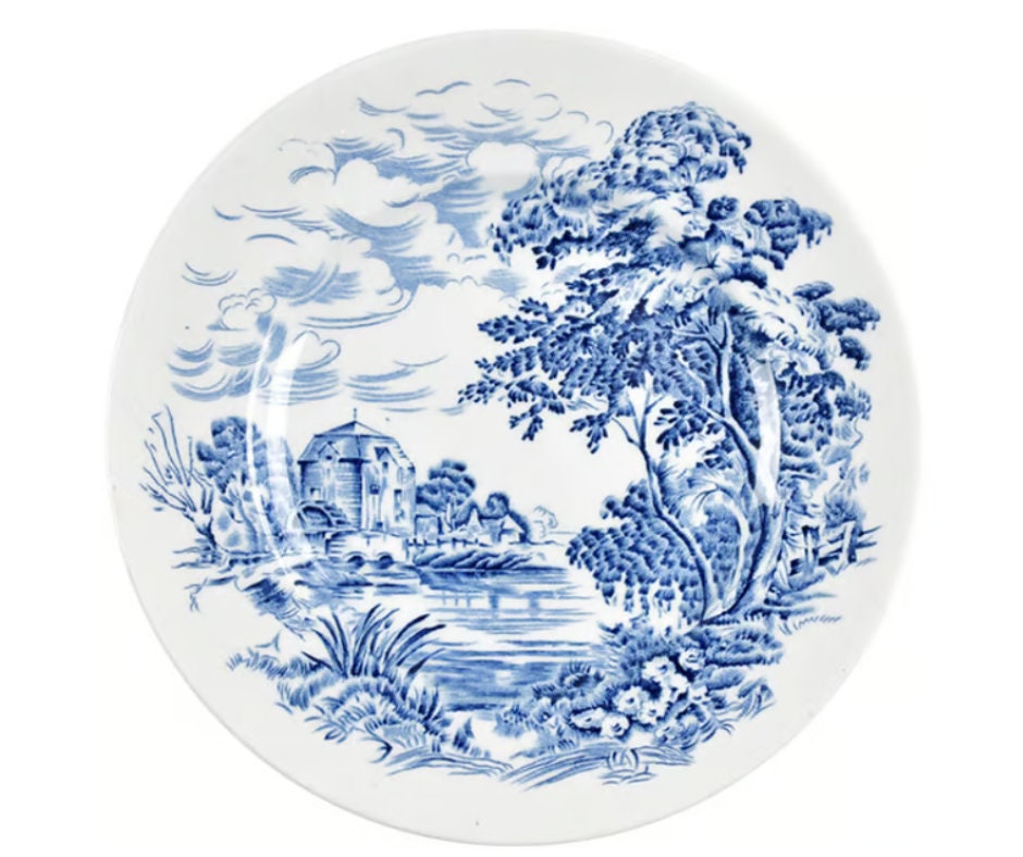 Vintage Countryside Wedgwood & Co Ltd Bread and Butter Plates - Set of 4 Blue and White 5.75"