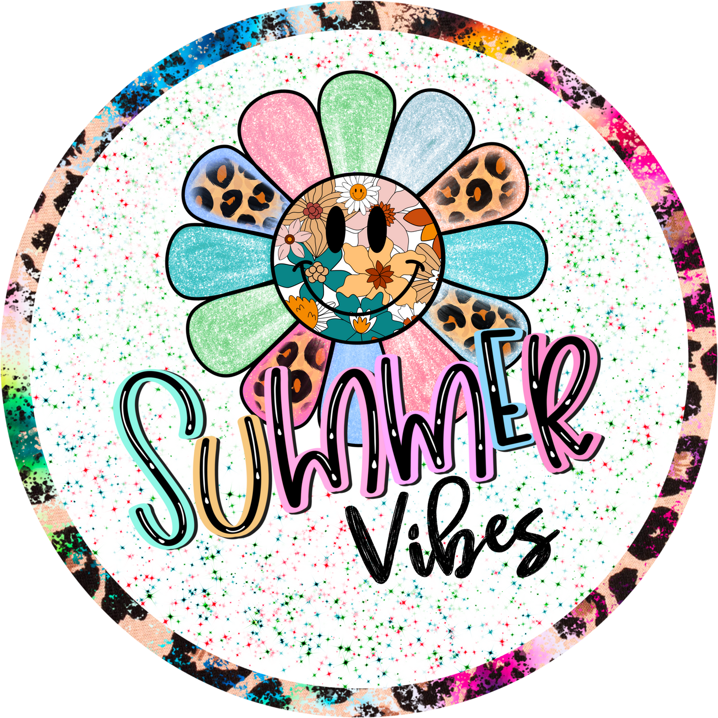 Retro Summer Vibe Round Metal Wreath Sign