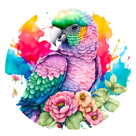 Tropical Paradise Watercolor Parrot Round Wreath Sign