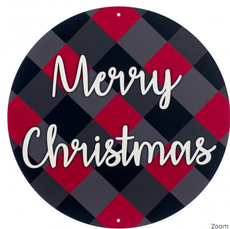 Merry Christmas Bold Plaid Metal Sign