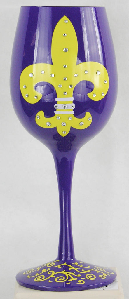 Handpainted Louisville Cardinal Fleur de Lis Wine Glass Goblet