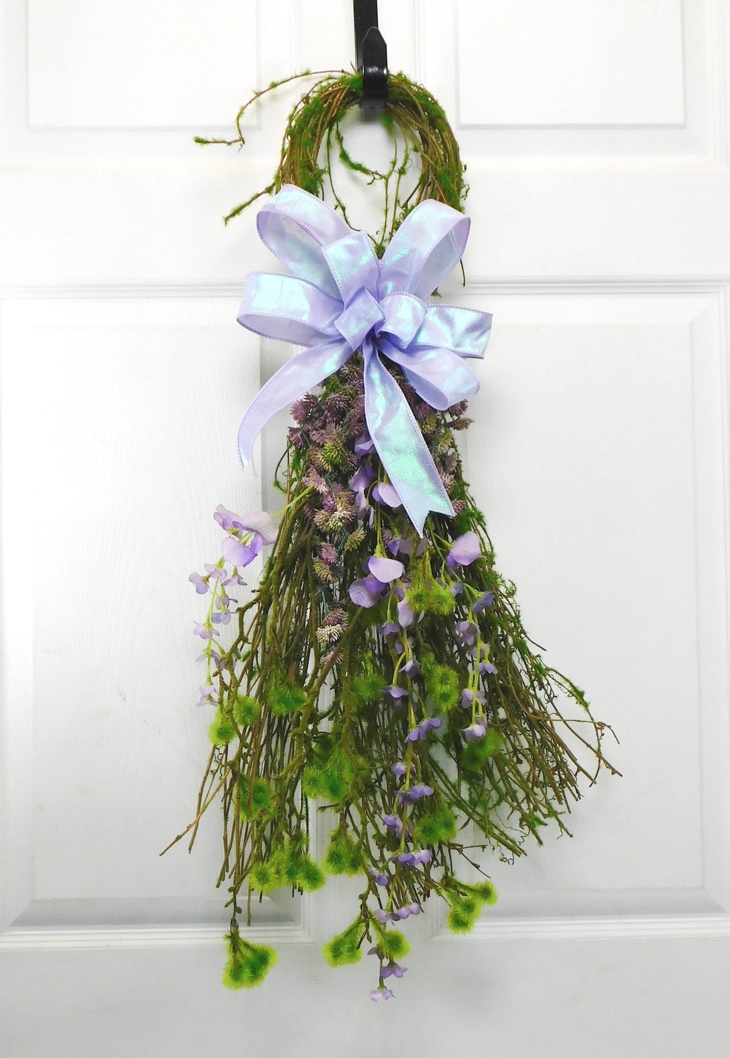 Elegant Lavender Grapevine Door Loop with Purple Floral Accents and Bow - Spring and Summer Door Decor