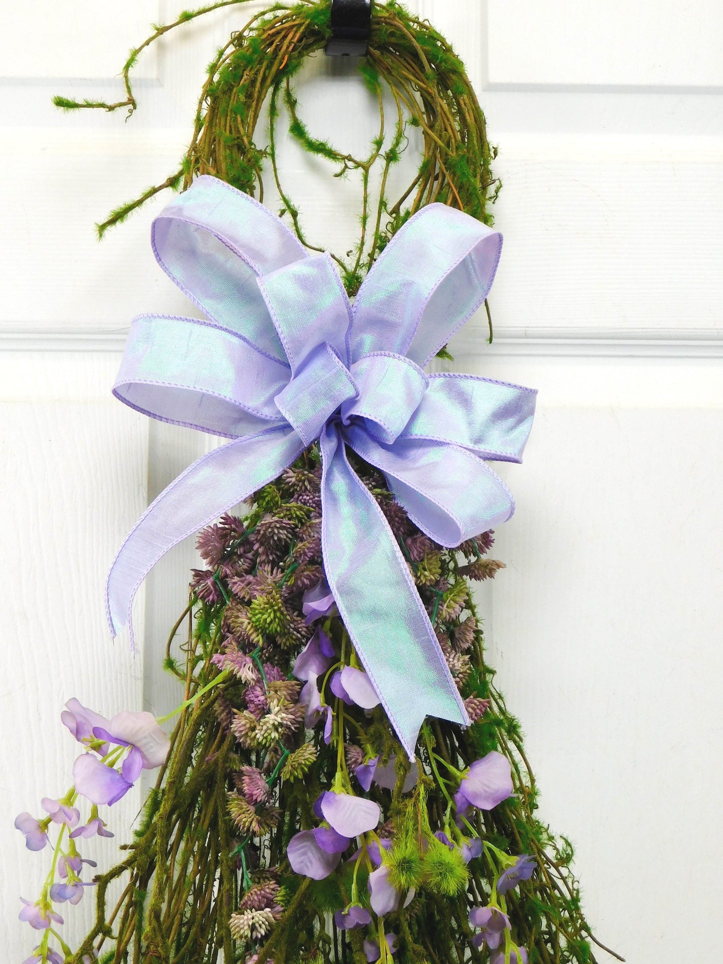 Elegant Lavender Grapevine Door Loop with Purple Floral Accents and Bow - Spring and Summer Door Decor