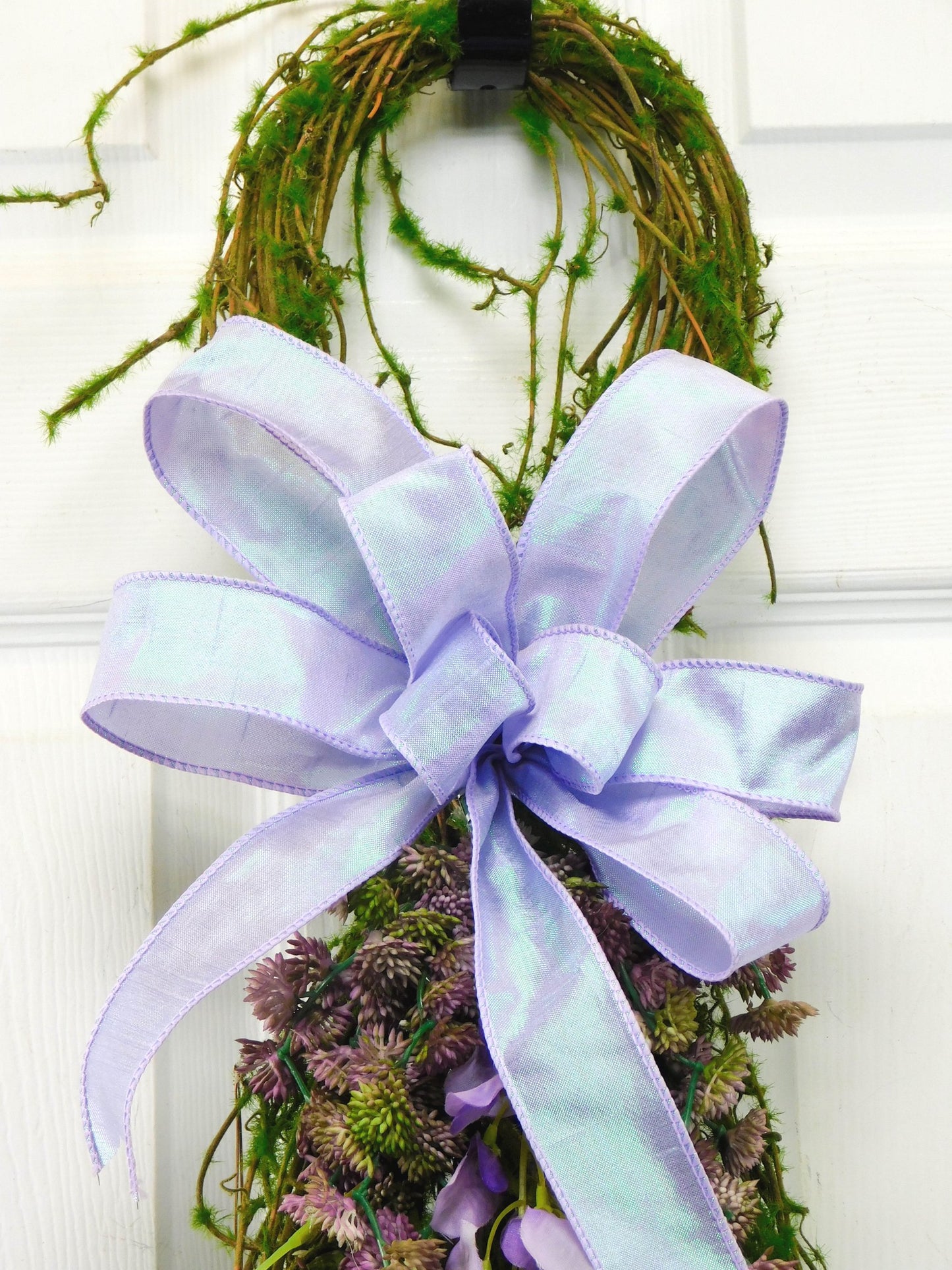 Elegant Lavender Grapevine Door Loop with Purple Floral Accents and Bow - Spring and Summer Door Decor