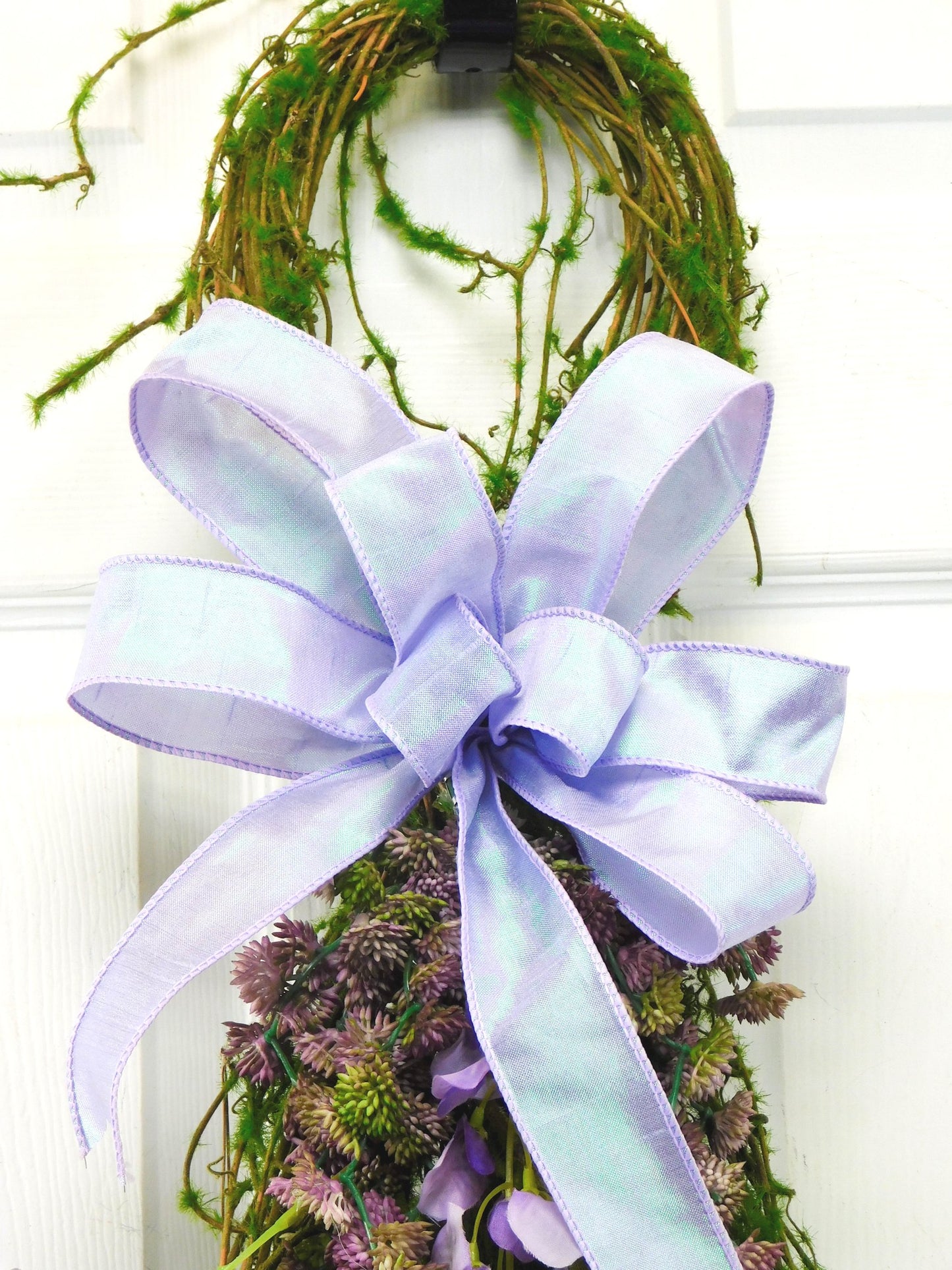 Elegant Lavender Grapevine Door Loop with Purple Floral Accents and Bow - Spring and Summer Door Decor