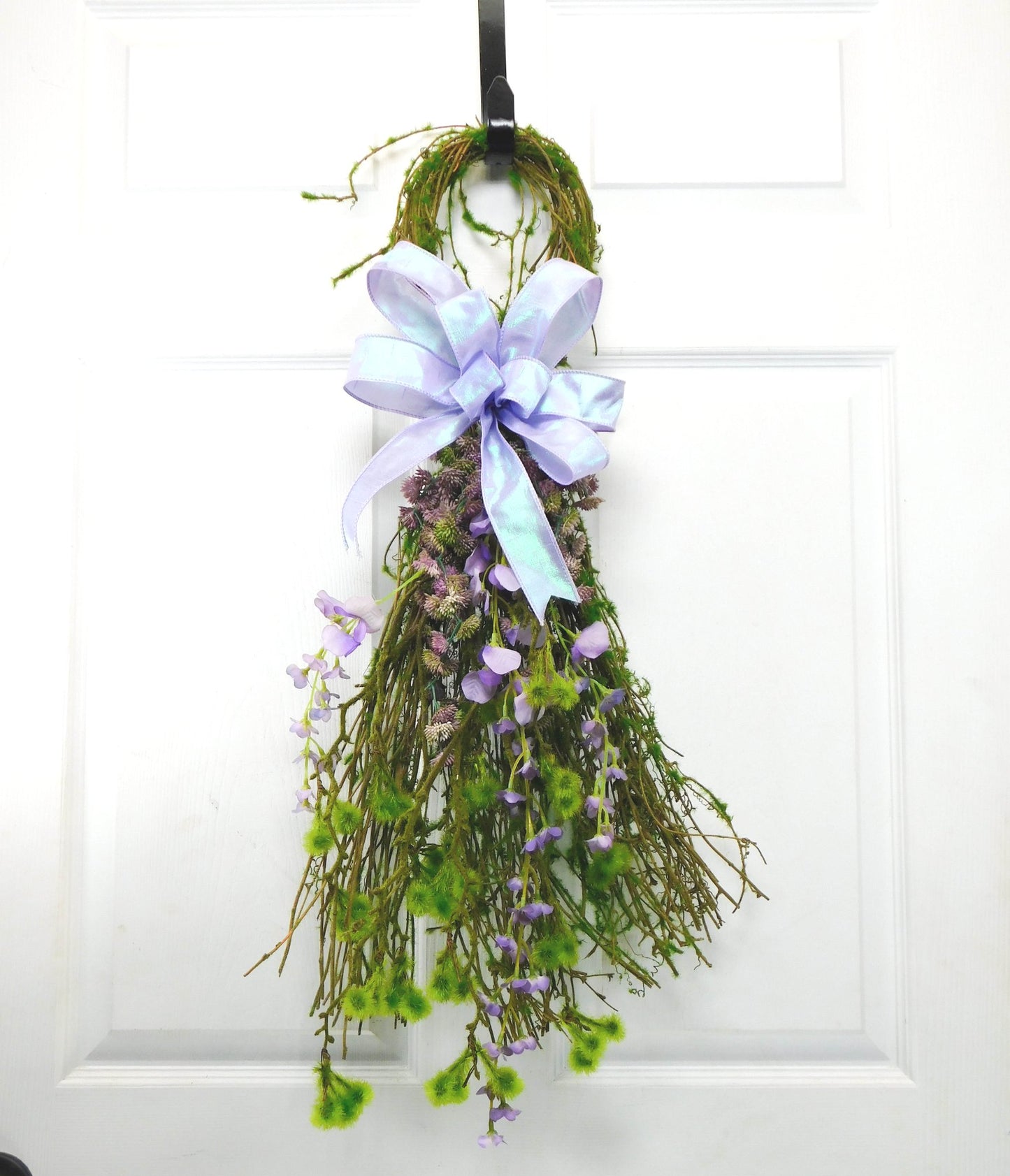 Elegant Lavender Grapevine Door Loop with Purple Floral Accents and Bow - Spring and Summer Door Decor