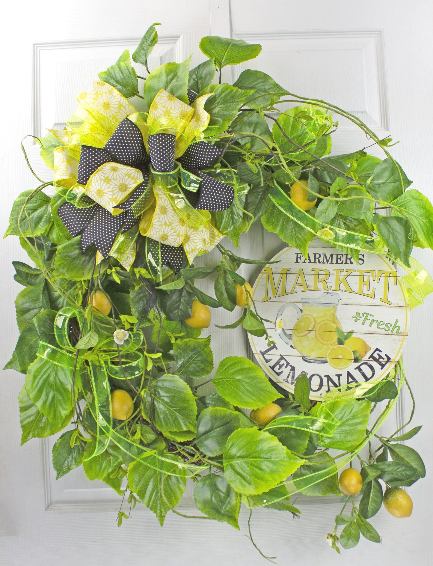 Farmer's Market Lemonade Wreath with Yellow Bow - 36” Summer Door Decor