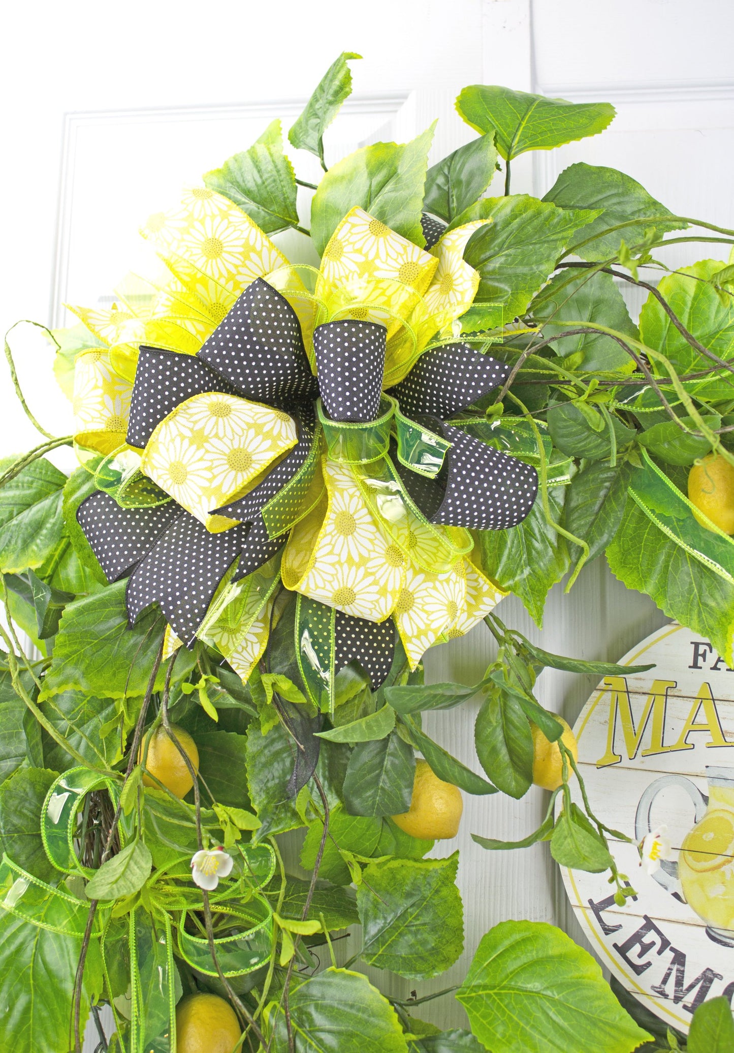 Farmer's Market Lemonade Wreath with Yellow Bow - 36” Summer Door Decor