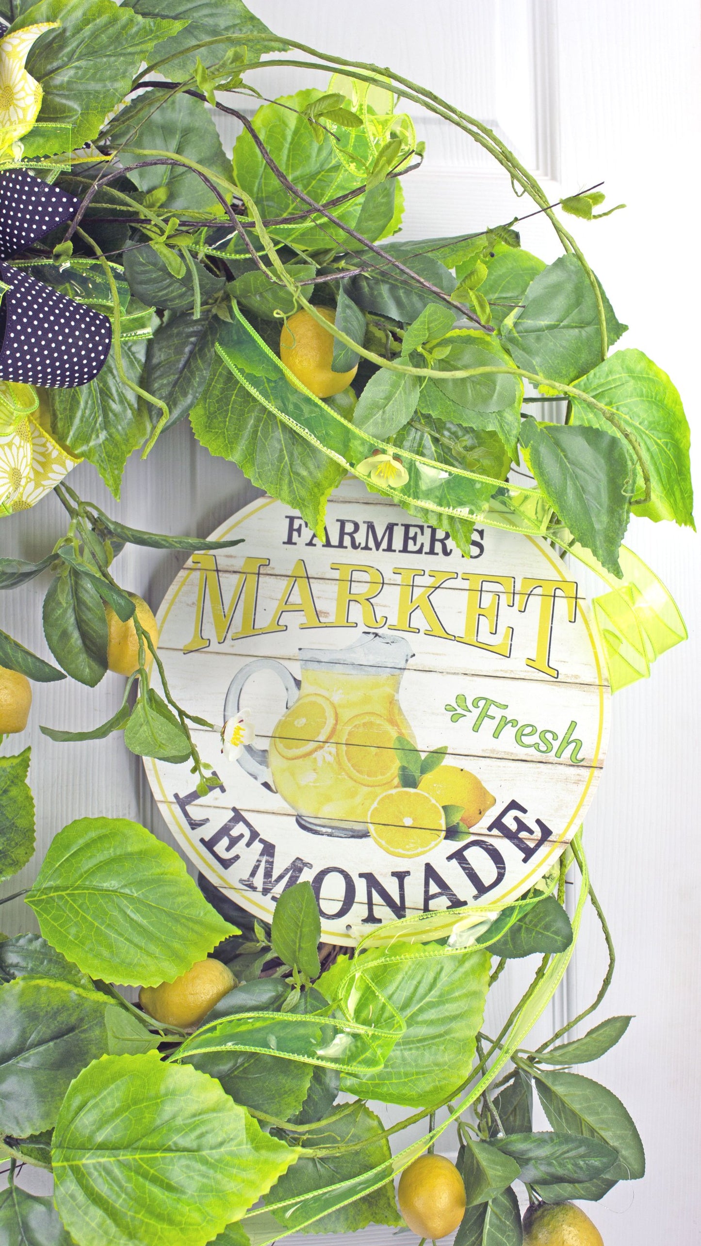 Farmer's Market Lemonade Wreath with Yellow Bow - 36” Summer Door Decor