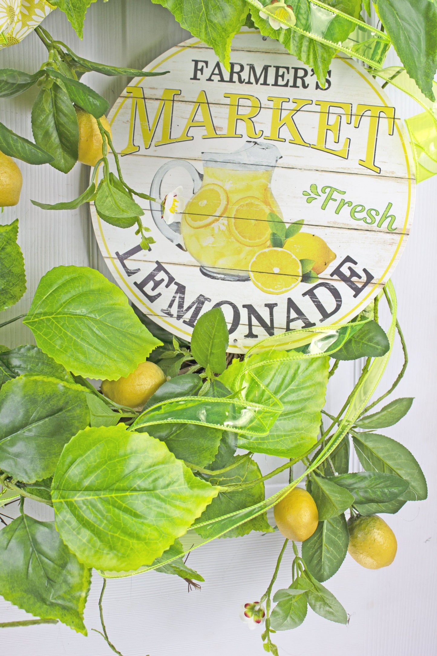 Farmer's Market Lemonade Wreath with Yellow Bow - 36” Summer Door Decor