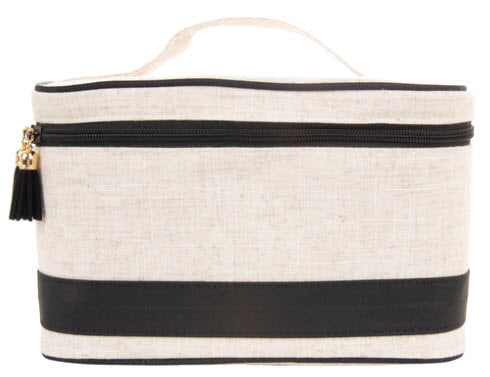 Linen Train Case Cosmetic Bag