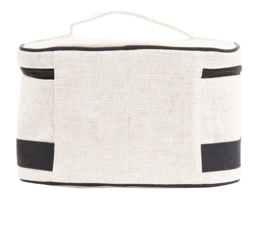 Linen Train Case Cosmetic Bag