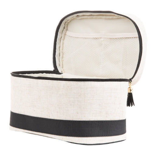 Linen Train Case Cosmetic Bag