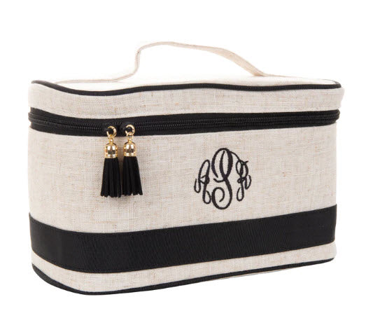 Linen Train Case Cosmetic Bag