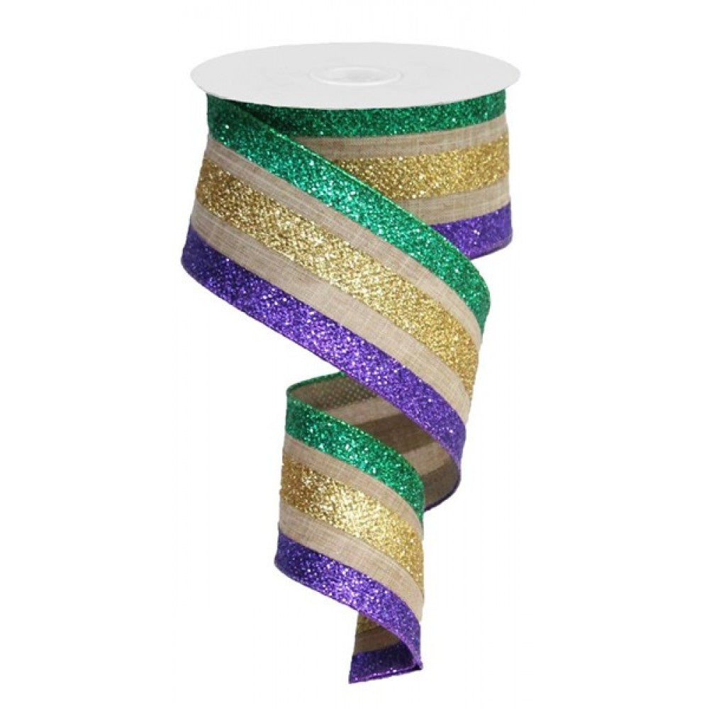 2.5"X10 yd Royal Burlap Glitter Stripe Ribbon