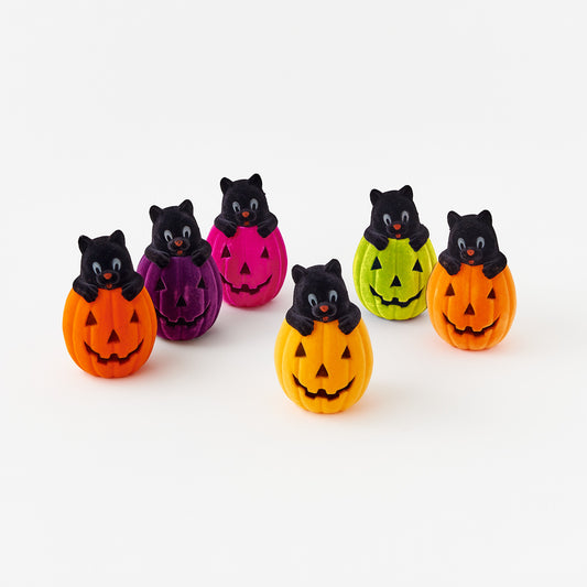 Flocked Black Cat on Jack-o-Lantern