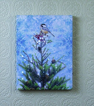 Lighted Chickadee Canvas w/Timer