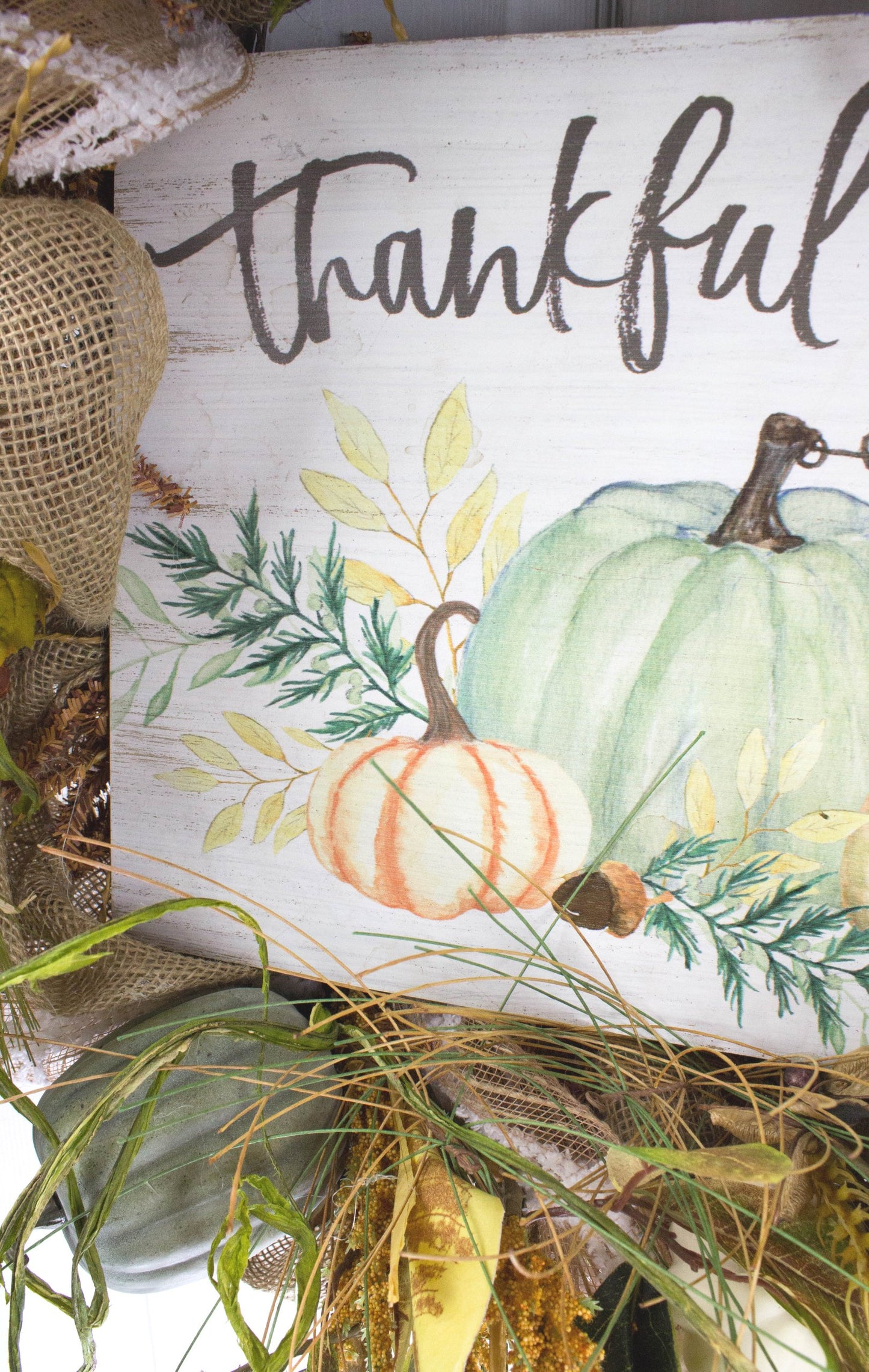 Thankful Pumpkin Grapevine Wreath with Fall Ribbons and Berries