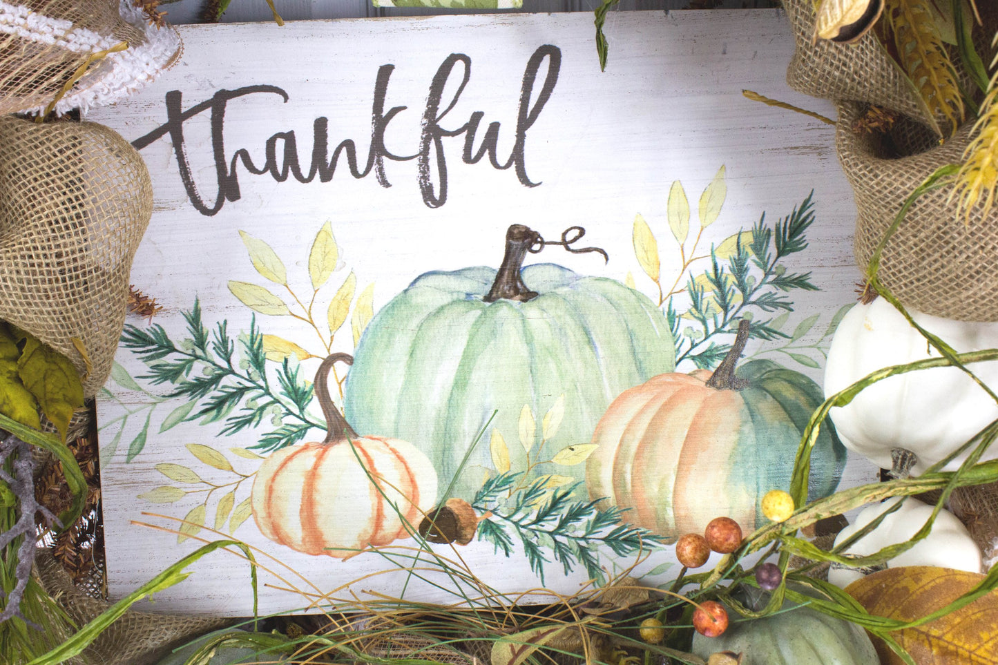 Thankful Pumpkin Grapevine Wreath with Fall Ribbons and Berries